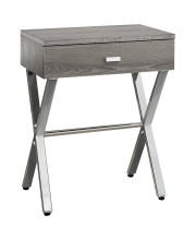 12 X 18.25 X 22.25 Dark Taupe Finish And Chrome Metal Accent Table