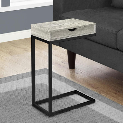 10.25 X 15.75 X 24.5 Grey Finish Drawer And Black Metal Accent Table