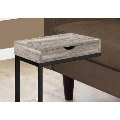 10.25 X 15.75 X 24.5 Taupe Finish Drawer And Black Metal Accent Table