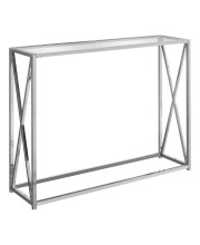 12 X 42.25 X 32.25 Chrome Clear Metal Tempered Glass Accent Table