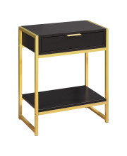 12.75 X 19.5 X 23.75 Cappuccino Finish And Gold Metal Accent Table