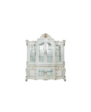 23 X 79 X 92 Antique Pearl Wood Polyresin Glass Mirror Hutch Buffet
