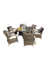 211 X 55 X 32 Brown 7Piece Outdoor Dining Set With Washed Cushion