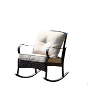 25 X 33 X 34 Black Steel Patio Rocking Chair With Beige Cushions
