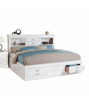 White Wooden Queen Bed With Storage
