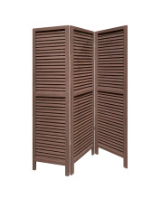 Stylish Three Panel Washed Brown Shutter Divider Screen