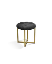 17 Black Tufted Faux Leather and Gold Stool