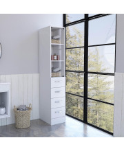 White Bathroom Storage Cabinet with Glass Door and Sliding Drawers