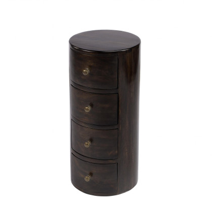 24 Dark Brown Chocolate Wood Round End Table With Four Drawers