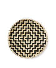 13 Black And Natural Round Wicker Geometric Handmade Tray With Handles