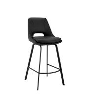 26 Elegant Black Faux Leather and Black Metal Armless Swivel Counter Stool