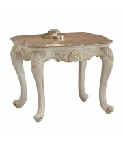 24 Pearl White Brushed With Gold Accents And Light Brown Marble End Table