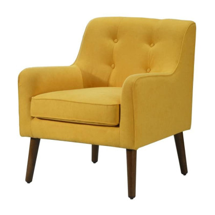 Ryder Mid Century Modern Yellow Woven Textile Fabric Tufted Armchair