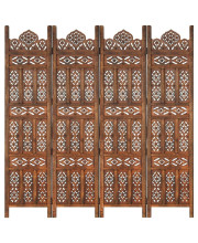 vidaXL Hand carved 4-Panel Room Divider Brown 63x65 Solid Mango Wood