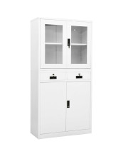 vidaXL Office Cabinet White 35.4x15.7x70.9 Steel and Tempered Glass