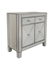 2 Door Storage Cabinet with 2 Drawers and Mirror Inserts, Gray and Silver(D0102H7EL2U.)
