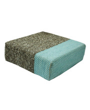Ira - Handmade Wool Braided Square Pouf | Natural/Pastel Turquoise | 90x90x30cm
