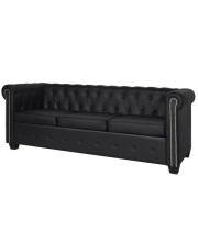 vidaXL Chesterfield 3-Seater Artificial Leather Black