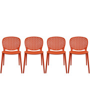 2xhome Set of 4 Modern Pool Patio Chairs, Plastic Armless Dining Side Chairs for Indoor or Outdoor Use, Orange
