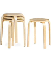 cOSTWAY Stackable Bentwood Stools Set of 4, 18-Inch Height Backless counter chairs with Round Top, Anti-Slip Felt Pad, Portable School Stool for Dining Room, Kitchen, classroom, Birch