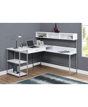Monarch Specialties Workstation for Home & Office with Multiple Shelves and Drawer L-Shaped Corner Desk with Hutch, 60 L, White/Silver Frame