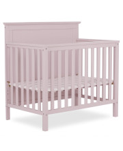 Dream On Me Ava 4-in-1 convertible Mini crib in Blush Pink, greenguard gold certified, Non-Toxic Finish, comes with 1 Mattress Pad, with 3 Mattress Height Settings