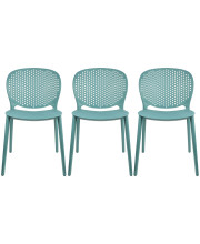 2xhome Set of 3 Modern Pool Patio Chairs, Plastic Armless Dining Side Chairs for Indoor or Outdoor Use, Teal