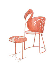 Cape Craftsmen Beautiful Springtime Brushed Metallic Flamingo Chair and Side Table, Set of 2-22 x 18 x 38 Inches Fade and Weather Resistant Decoration for Homes, Apartments, Yards and Gardens