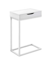 Monarch Specialties Side End Accent Table with Drawer and Metal Legs for Sofa or Sidebed C-Shaped, 24 H, White