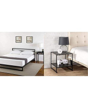 Zinus Trisha 7 Inch Platforma Bed Frame with Headboard (Queen) & Dane Modern Studio Collection 20 Inch Square Side / End Table / Night Stand / Coffee Table (Espresso)