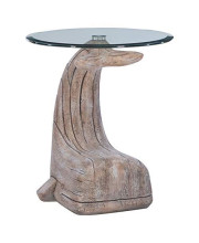 Powell Furniture Linon Mabry Whale MgO Distressed Side Accent Table in Driftwood Natural