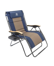 Coastrail Outdoor Zero Gravity Chair Wood Armrest XXL Camping Lounge Chair Patio Recliner Support 400lbs Padded Reclining Chair Folding Lawn Chair with Side Table