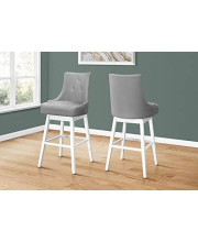 Monarch Specialties I 1243 Bar Height Upholstered Swivel Chair with Button-Tufted Back - Set of 2 - Barstool, 46 H, White/Grey Leather-Look