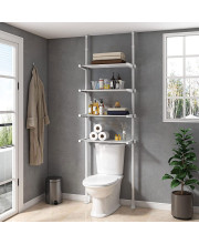 ALLZONE Over The Toilet Storage, Tall Bathroom Organizer, 4-Tier Adjustable Shelves for Small Room, Saver Space, 92 to 116 Inch Tall, White
