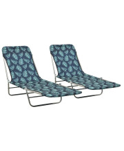 2 pcs Folding Chaise Longue, Adjustable Backrest Beach Chair Sun Lounger, Heavy Duty Sunbathing Recliner Cot for Outdoor Patio Yard Poolside - Maximum Load Capacity 264.6 lb