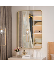 TETOTE Brushed Gold Bathroom Mirror, 24x36 Inch Metal Framed Mirror, Brushed Brass Rectangle Wall Mounted Golden Vanity Mirror (Horizontal/Vertical)