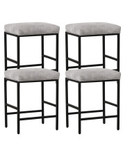 ALPHA HOME 24A Bar Stools Set of 4 counter Height Stools Leather Square cushion Backless Kitchen Dining cafe chairs with Footrest Sturdy chromed Black Metal Steel Frame,Light grey