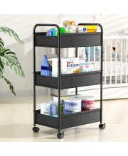 3 Tier Rolling Cart, YASONIC Storage Cart with Handle and Lockable Wheels, Multifunctional Metal Utility Cart with Skin-Friendly Fabric, Easy Assembly, for Kid?s Room, Nursery Room, Classroom, Gray (Dark Gray)