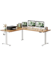 FEZIBO 75 Inches Triple Motor L Shaped Standing Desk Reversible, Electric Height Adjustable Corner Stand up Desk, Sit Stand Desk Computer Workstation, White Frame/Light Rustic Brown Top