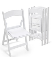 4 Pack Folding Chairs White Plastic Folding Chair Comfortable Resin Foldable Chair Lightweight Dining Chairs with PVC Padded Seats for Wedding Events Party Picnic Kitchen Garden Church Indoor Outdoor