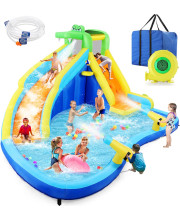 Wesoky Inflatable Water Slides Bounce House for Kids, Inflatable Water Park with Blower, 2 Cannons, Climbing, Splash Pool, Basketball Rim, Outdoor Blow Up Water Slides for Kids Backyard Kiddie Pools
