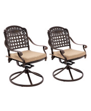 2 Piece Outdoor Dining Chairs, Cast Aluminum 360 Swivel Dining Chairs Set of 2, Patio Bistro Chairs Set for Patios, Gardens, Pools, Terraces (New Swivel Rocker Chairs with Khaki Cushions)