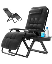 Elevens Oversized Zero Gravity Chair, 28in Reclining Patio Lounge Chair with Removable Cushion & Tray, Adjustable Headrest, Black, Support 450lbs