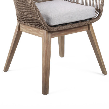Tutti Frutti Indoor Outdoor Dining Chair in Light Eucalyptus Wood with Latte Rope and Grey Cushion