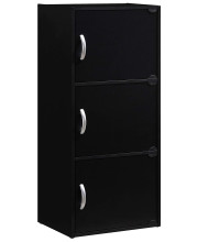 Hodedah 3-Shelf, 3-Door Bookcase in Black