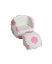 Children's Pink and White Soccer Chair w Pull out Ottoman