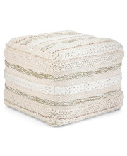 SIMPLIHOME Sommer Square Pouf, Footstool, Upholstered in Natural Handloom Woven Cotton Pattern, for the Living Room, Bedroom and Kids Room, Boho, Contemporary, Modern