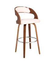 Armen Living Shelly Mid-century Faux Leather Swivel Kitchen Barstool, 30 Bar Height, cream