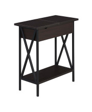 Convenience Concepts Tucson Flip Top End Table with Charging Station and Shelf, 23.75L x 11.25W x 24H, Espresso/Black