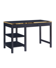 2 Drawer Rectangular Desk with 2 Open Shelves, Black and Gold